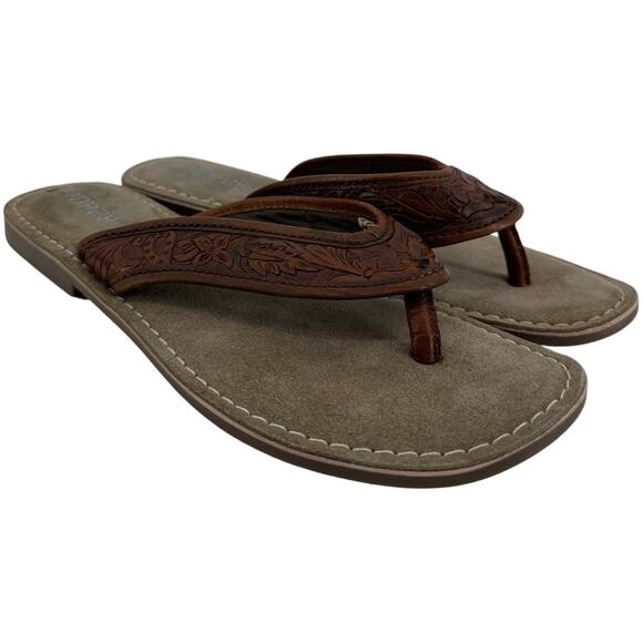 Roper | Shoes | Roper Penelope Sandals Aztec Tooled Leather Thong Flip ...